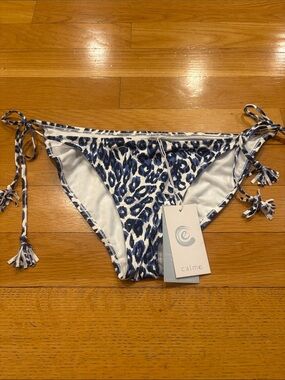 calme Women's Blue Leopard Tie-Side Bikini Bottom